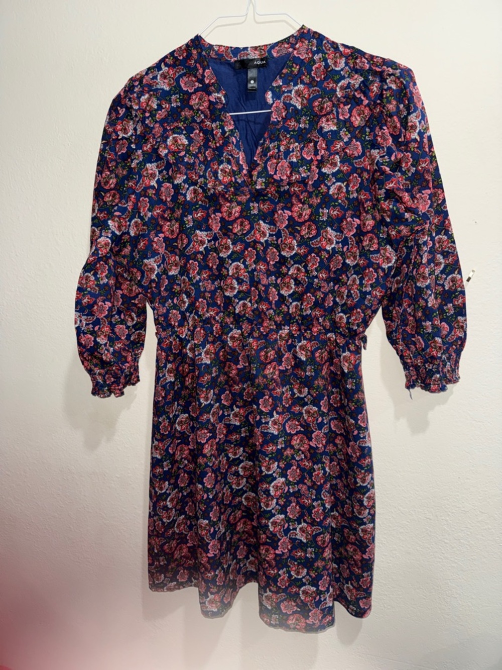 Aqua Navy Dress with Pink Floral Print